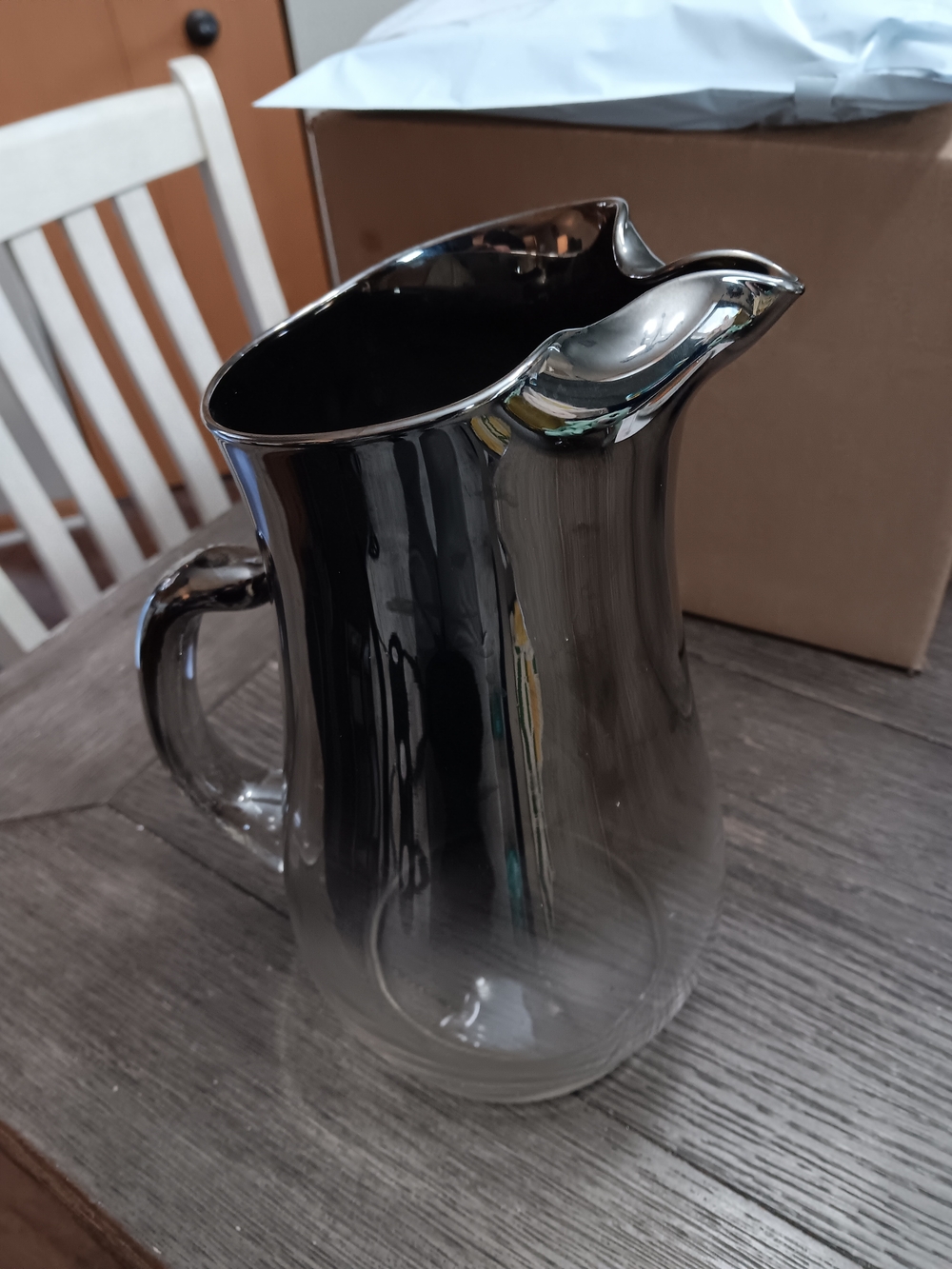 Unk Metallic Gray Glass Pitcher, 10 Inches Tall